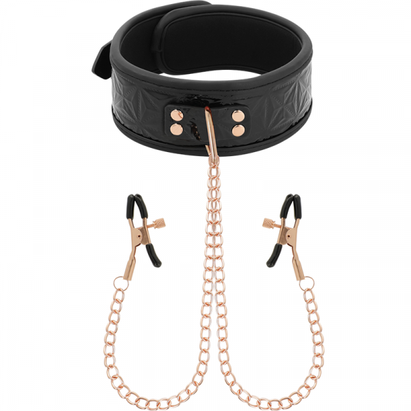 BEGME - BLACK EDITION COLLAR CON CADENAS Y PINZAS PEZONES CON FORRO DE NEOPRENO