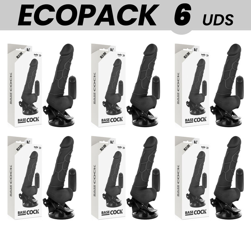 img_146181_a89d090dbd3f793fe8c3102d605a49d9_1.jpg ECOPACK 6 UNITS - BASECOCK REALISTIC VIBRATOR REMOTE CONTROL BLACK 18.5 CM -O- 4CM - Imagen 1