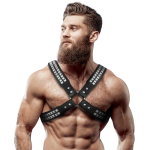 FETISH SUBMISSIVE ATTITUDE - MENS CROSSED CHEST ECO-LEATHER HARNESS WITH RIVETS