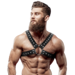 FETISH SUBMISSIVE ATTITUDE - MENS CROSS-OVER ECO-LEATHER CHEST HARNESS WITH STUDS