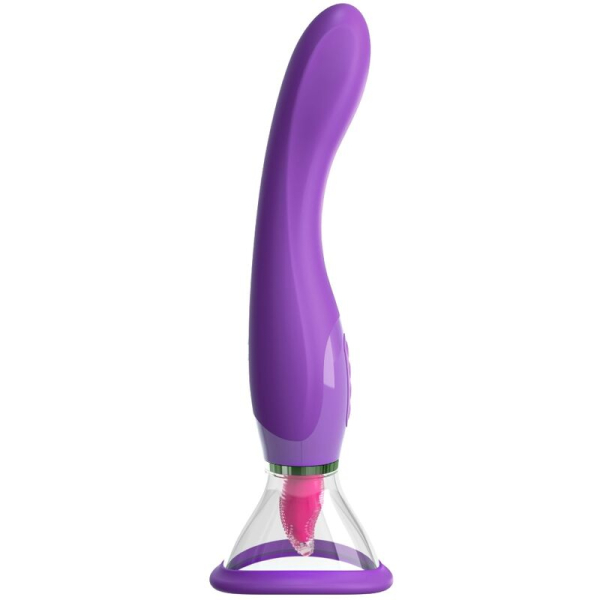Vibrador morado con base transparente y succión
