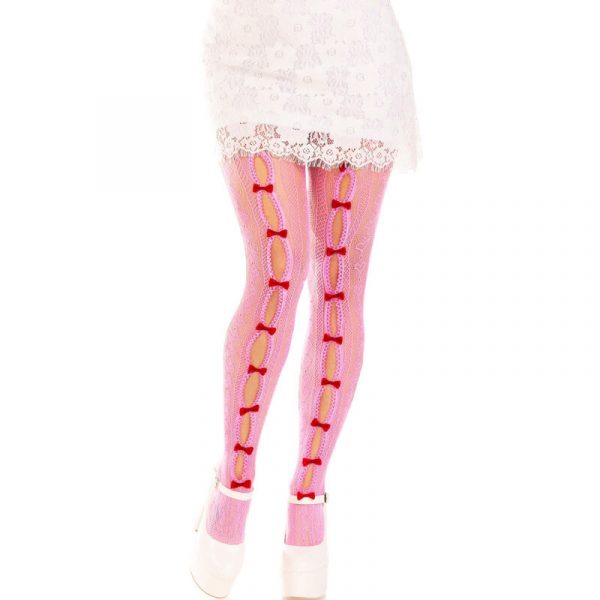 LEG AVENUE - MEDIAS CON ABERTURAS CORAZON LAZOS ROSA