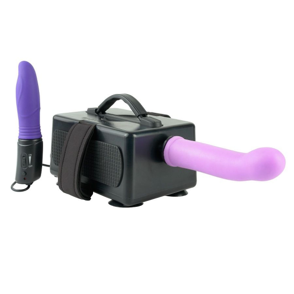 Máquina sexual con consolador morado y vibrador