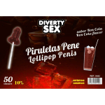 DIABLO GOLOSO - 50 PIRULETAS PENE RON COLA 10% ALCOHOL