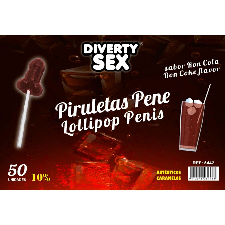 img_216777_60e5d24d784f6e13d0f28c42e991c5f4_1.jpg DIABLO GOLOSO - 50 PIRULETAS PENE RON COLA 10% ALCOHOL - Imagen 1