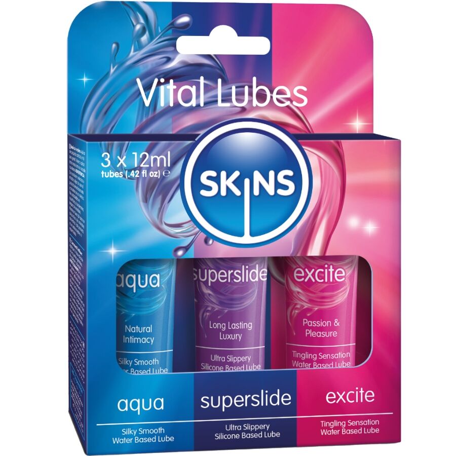 img_217164_f44d96dde0d76b4beabbaf37bd51ea91_1.jpg SKINS - VITAL LUBES KIT AQUA, SUPERSLIDE EXCITE LUBRICANTS 3 x 12 ML - Image 1