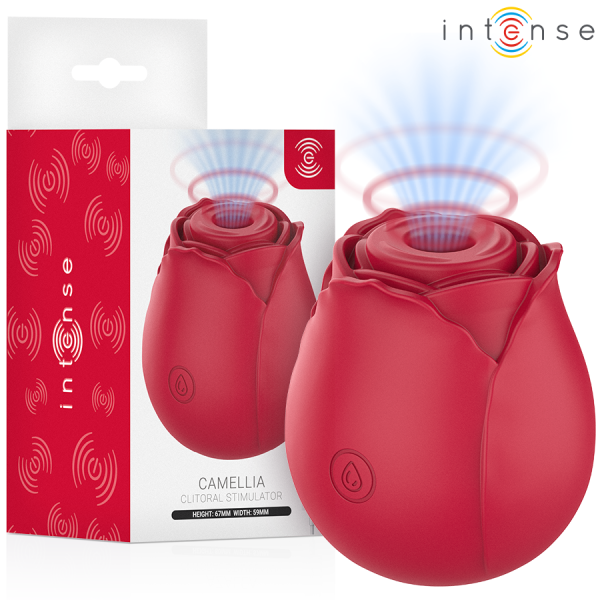 Estimulador clitorial rojo con forma de rosa