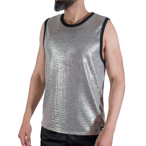 Camiseta sin mangas plateada metalizada para hombre