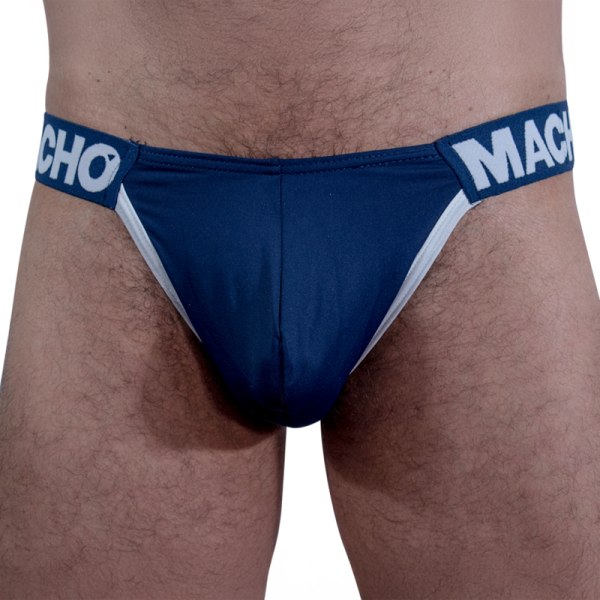 Tanga masculina azul con cintura elástica blanca