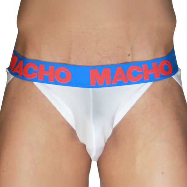 Hombre con calzoncillos blancos y cintura azul MACHO