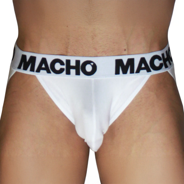 Hombre con tanga blanca y cintura MACHO