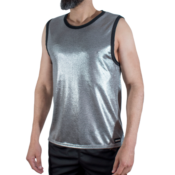 Camiseta sin mangas plateada brillante para hombre