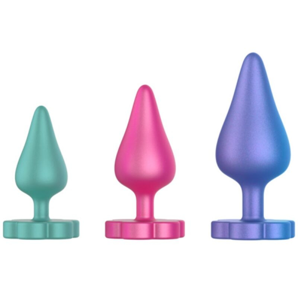 Tres plugs anales de silicona de colores