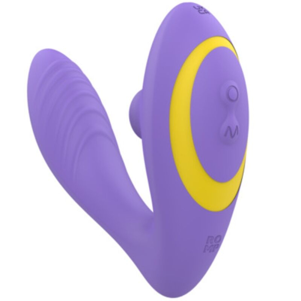 Vibrador morado y amarillo con diseño curvo