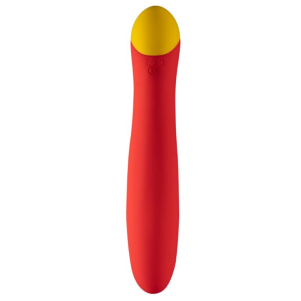 Vibrador rojo con extremo amarillo redondeado