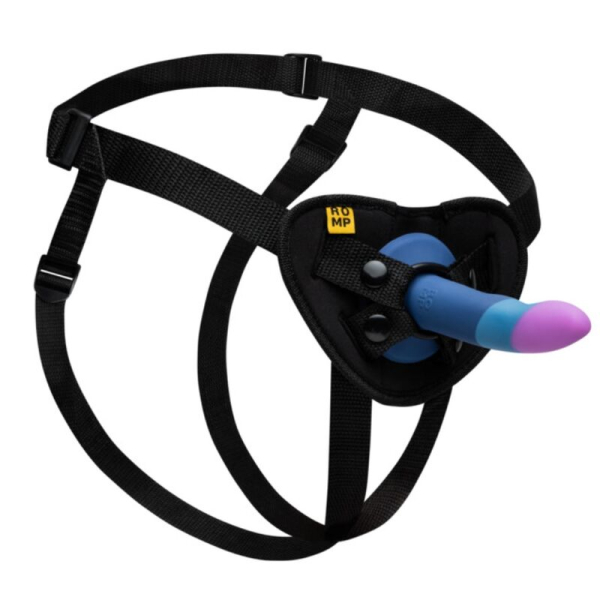 Arnés sexual negro con consolador azul