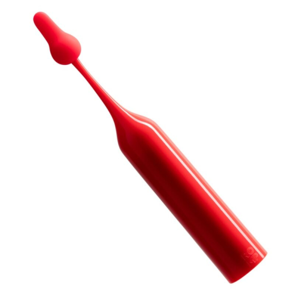 Vibrador rojo alargado sobre fondo blanco
