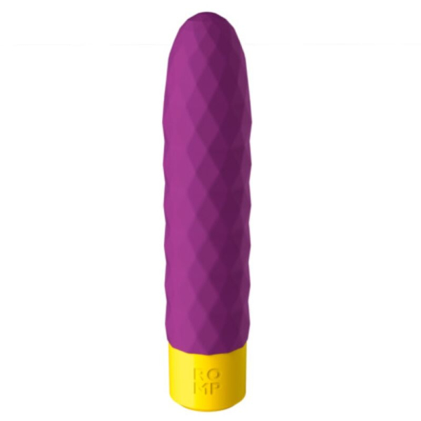 Vibrador morado texturizado con base amarilla