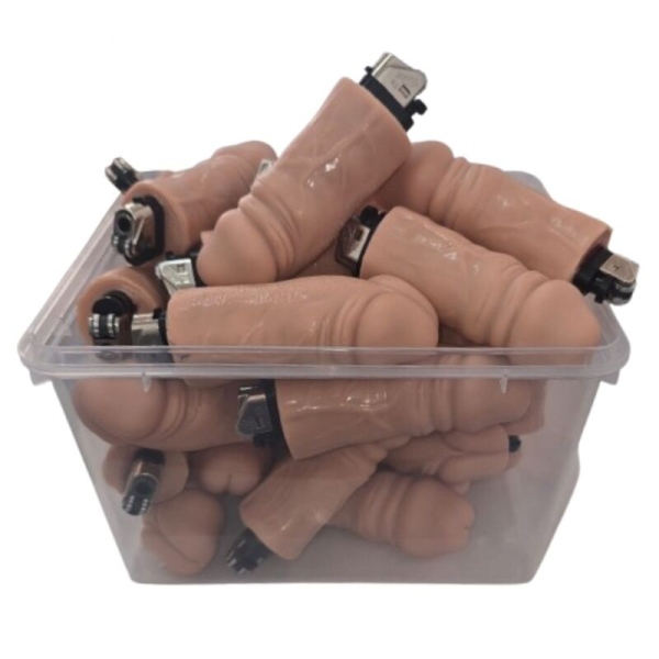 Recipiente con mecheros con forma de pene