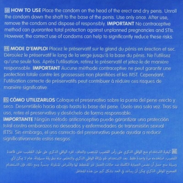 Instrucciones de uso de preservativo en varios idiomas