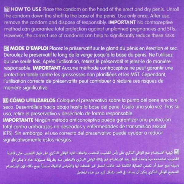 Instrucciones de uso de preservativo en varios idiomas