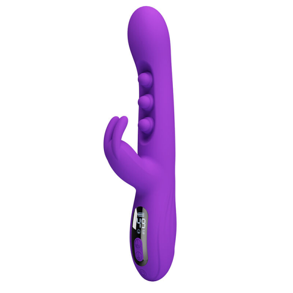 Vibrador morado tipo conejo con pantalla digital