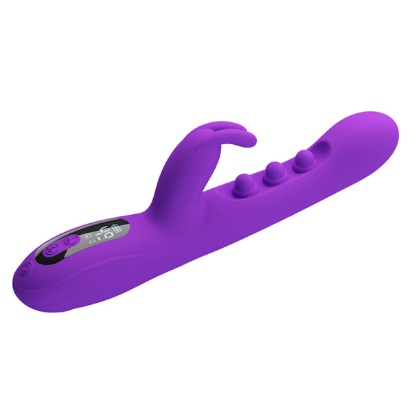 Vibrador morado con estimulador dual y pantalla digital