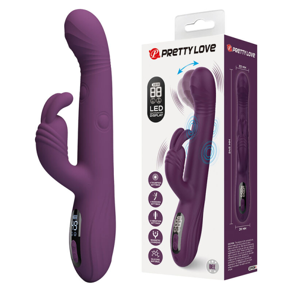 Vibrador morado con estimulador dual y pantalla LED