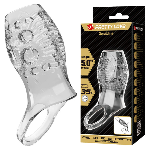 Funda transparente texturizada para pene con anillo