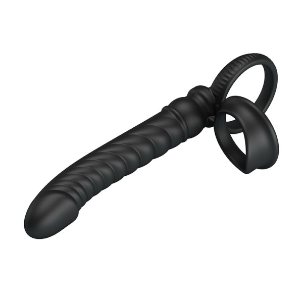 Juguete sexual negro con anilla y textura acanalada
