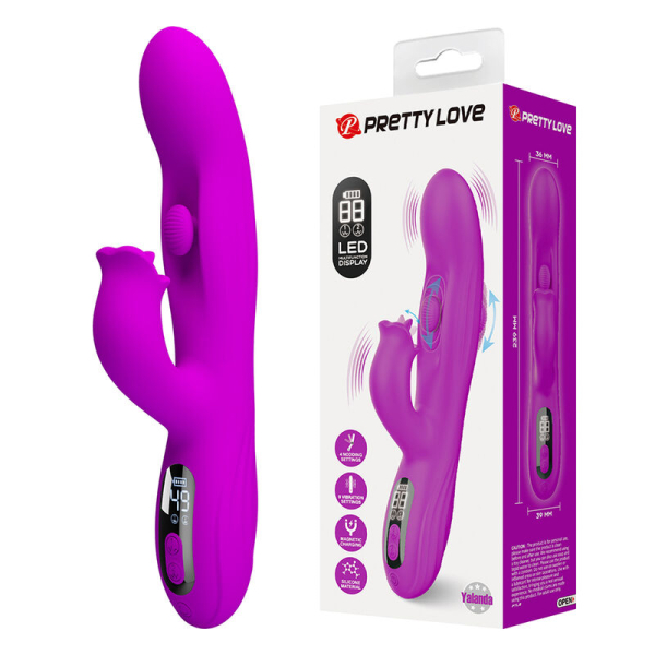 Vibrador rosa con estimulador y pantalla LED