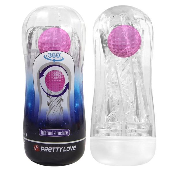 Masturbador masculino transparente con bola interna rosa