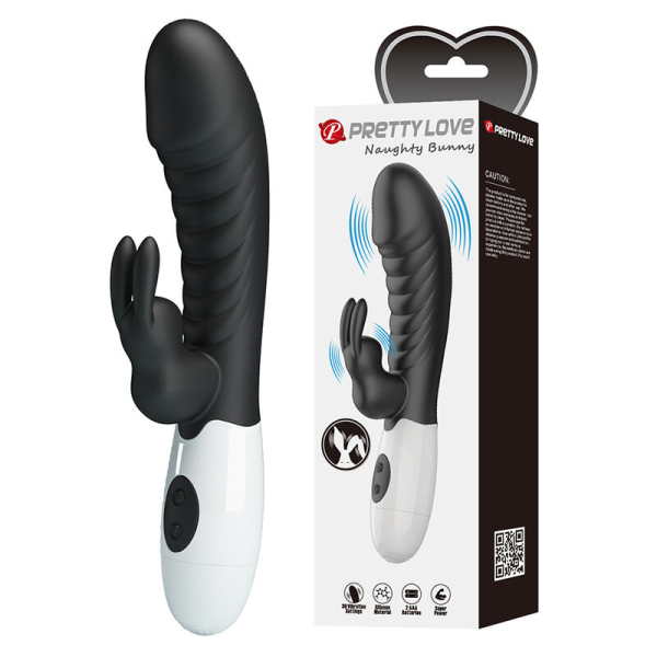 Vibrador negro con estimulador tipo conejo