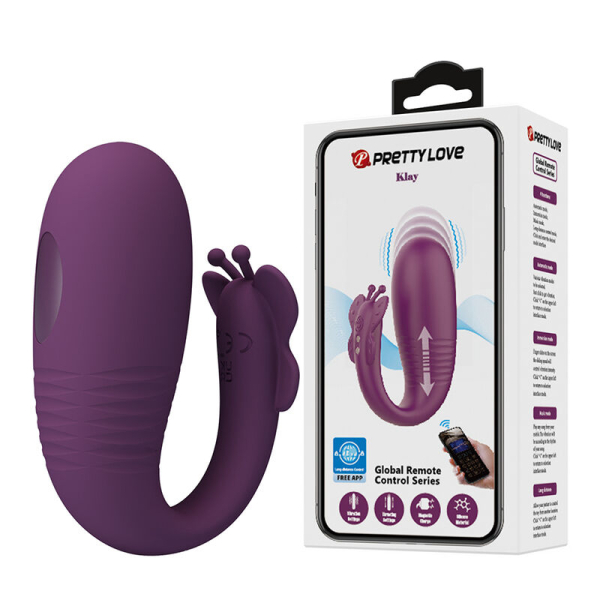 Vibrador morado con control remoto y caja