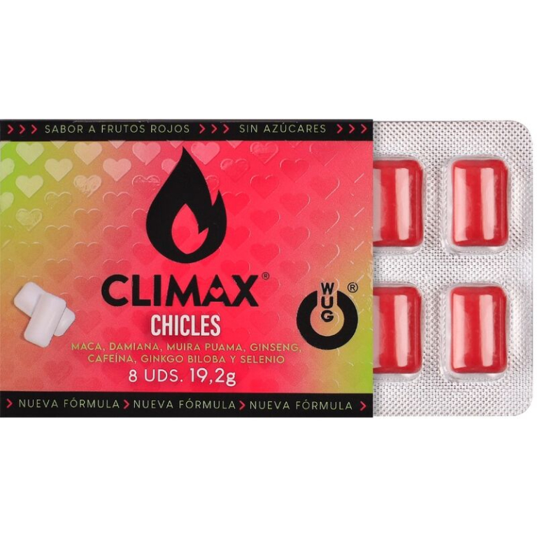Envase de chicles Climax sabor frutos rojos