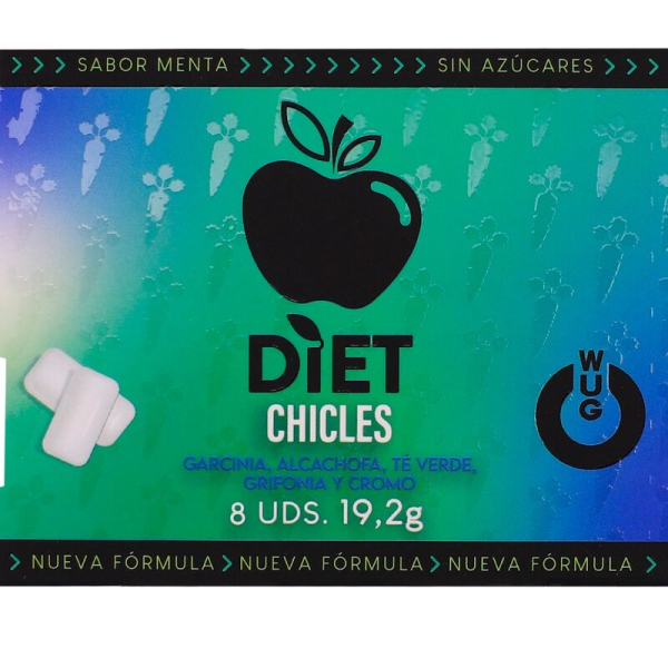 Envase de chicles Diet sabor menta sin azúcar