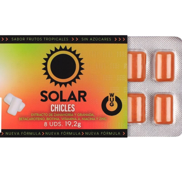 Envase de chicles Solar sabor frutas tropicales