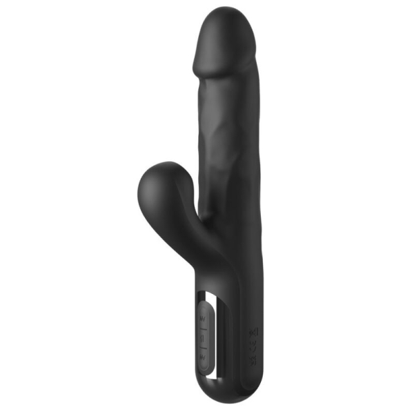 Vibrador negro tipo conejo con doble estimulación
