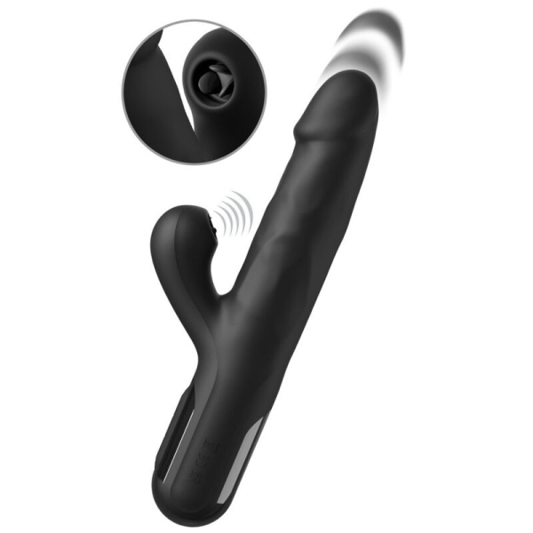Vibrador negro tipo rabbit con doble estimulación