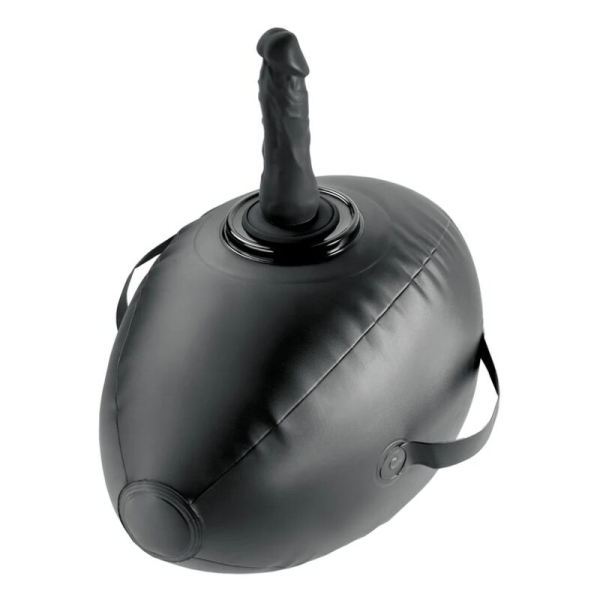 Dispositivo inflable negro con consolador incorporado