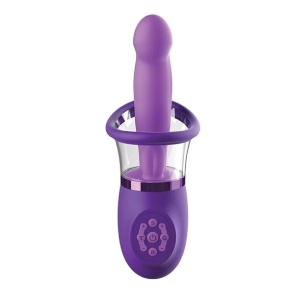 Vibrador morado con anillo y panel de control