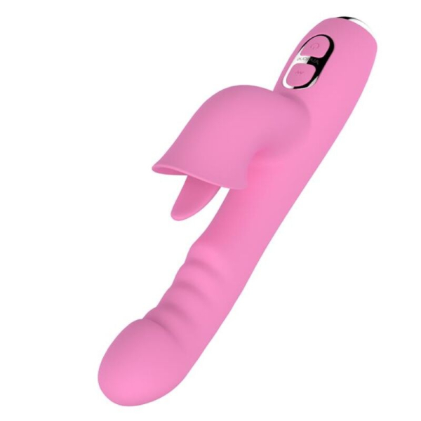 Vibrador rosa con estimulador externo tipo conejo