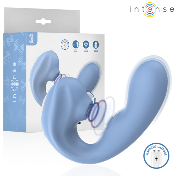 Vibrador para parejas azul con caja y carga magnética