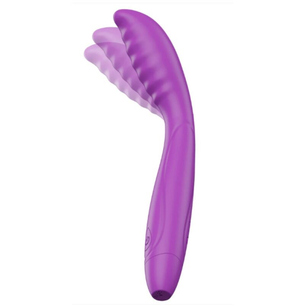 Vibrador morado curvado con textura ondulada