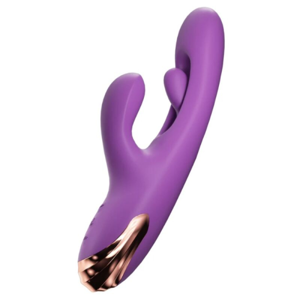 Vibrador morado de doble estimulación con acabado metálico