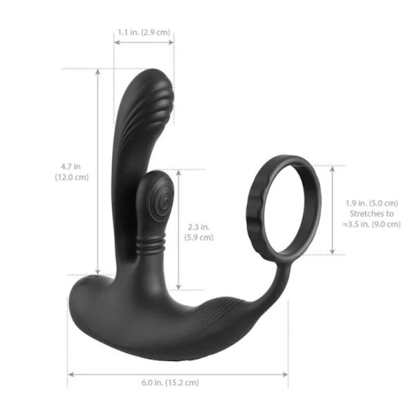 Masajeador prostático negro con anillo y medidas