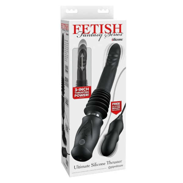 Vibrador de silicona negro en caja