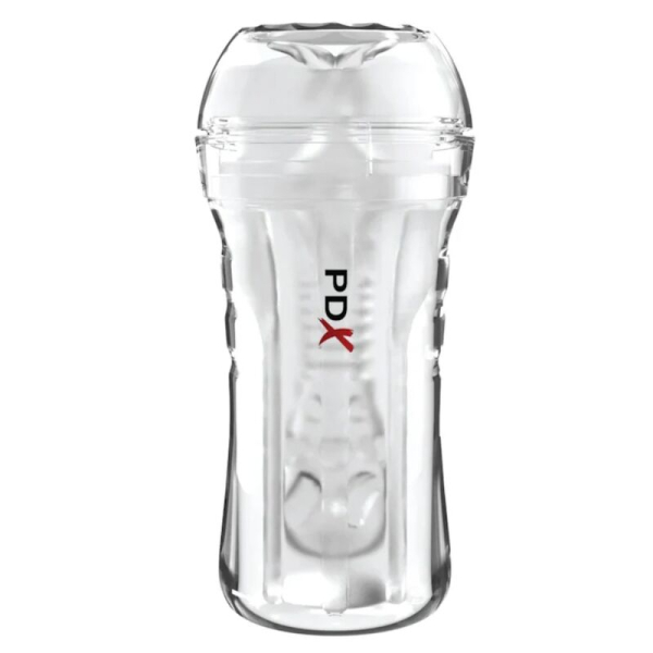 Masturbador masculino transparente con diseño ergonómico