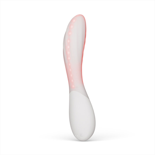 Vibrador curvo blanco con luces rosadas internas