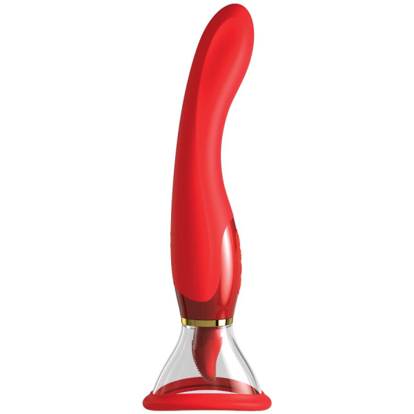 Vibrador rojo con base de succión transparente